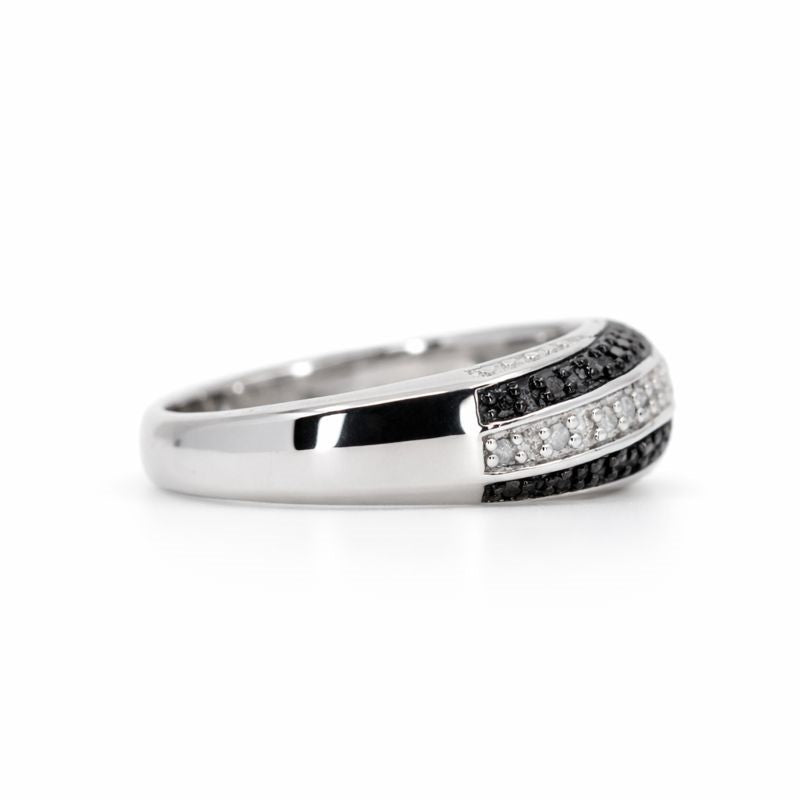 Sterling Silver White & Black Striped Diamond Ring