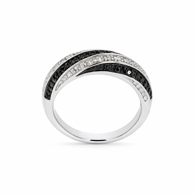 Sterling Silver White & Black Striped Diamond Ring