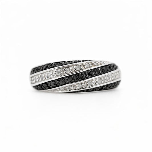 Sterling Silver White & Black Striped Diamond Ring