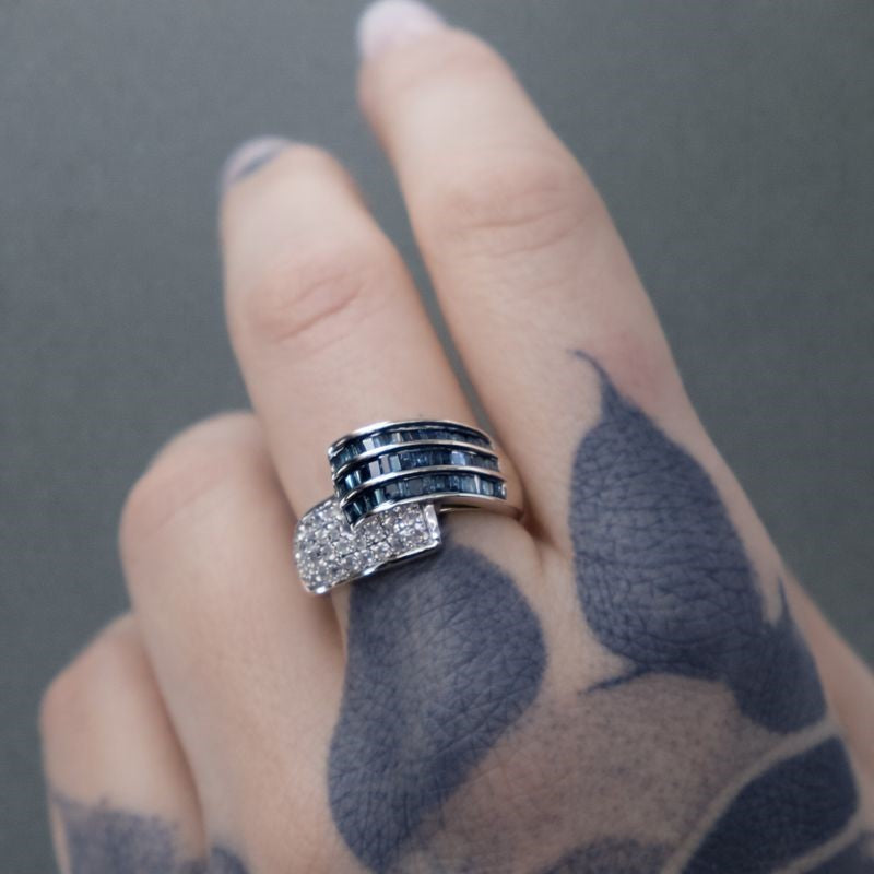 Sterling Silver Blue & White Diamond Ring