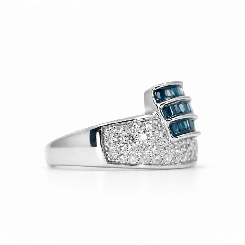 Sterling Silver Blue & White Diamond Ring