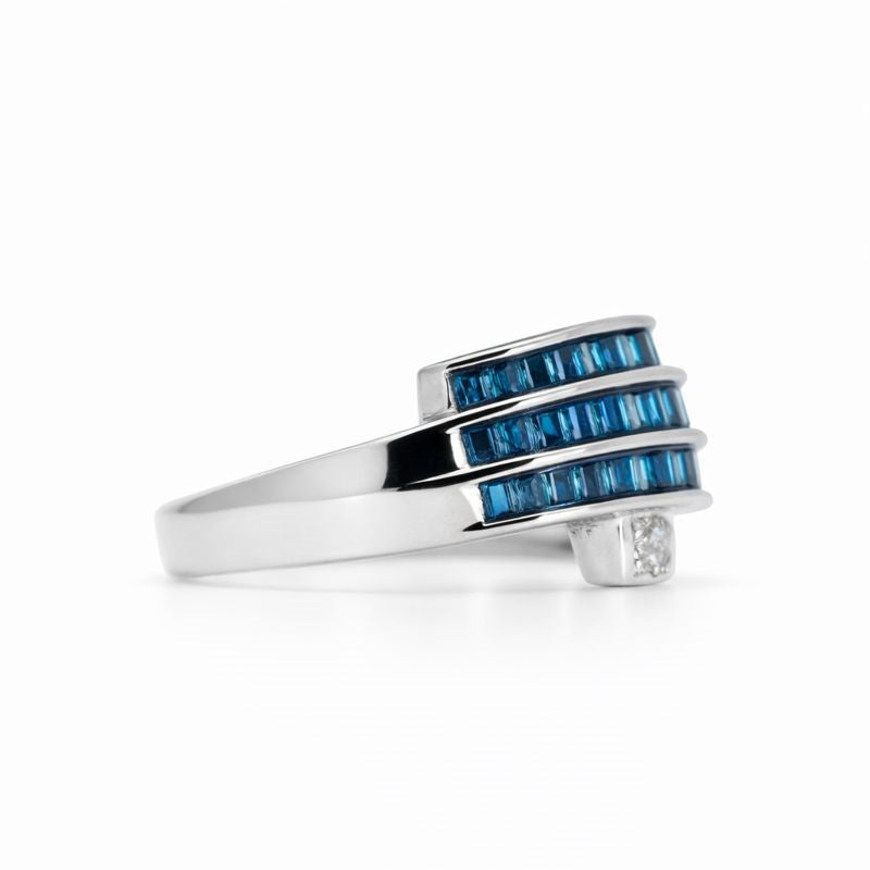 Sterling Silver Blue & White Diamond Ring