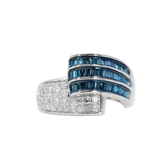 Sterling Silver Blue & White Diamond Ring