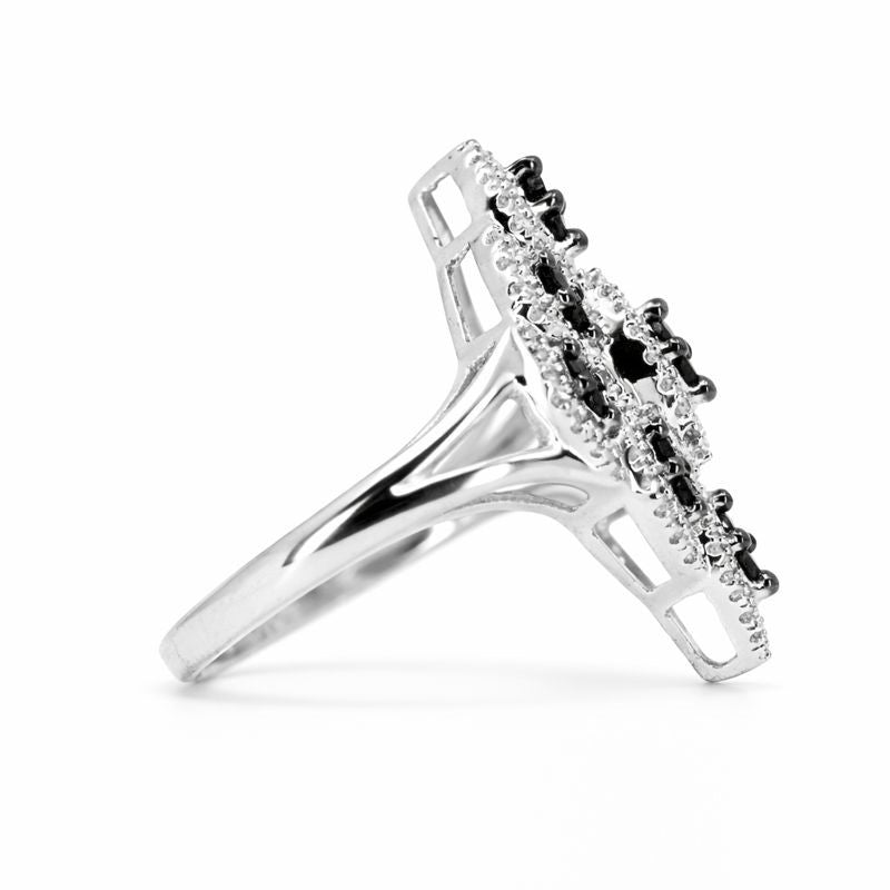 Sterling Silver Black & White Diamond Ring