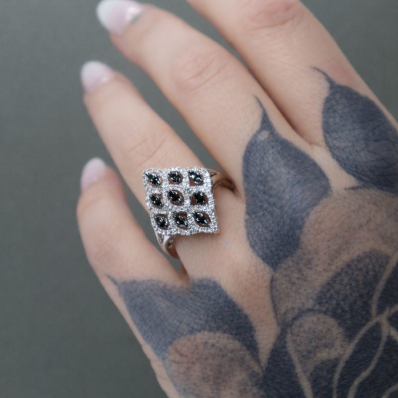 Sterling Silver Black & White Diamond Ring