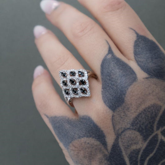 Sterling Silver Black & White Diamond Ring