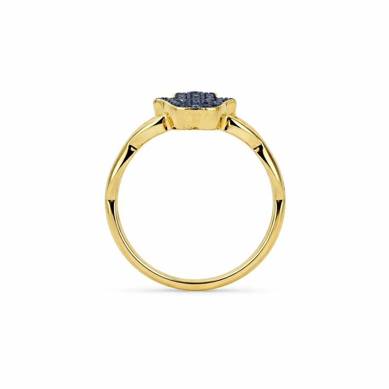 Gold Plated Blue Diamond Hamsa Ring