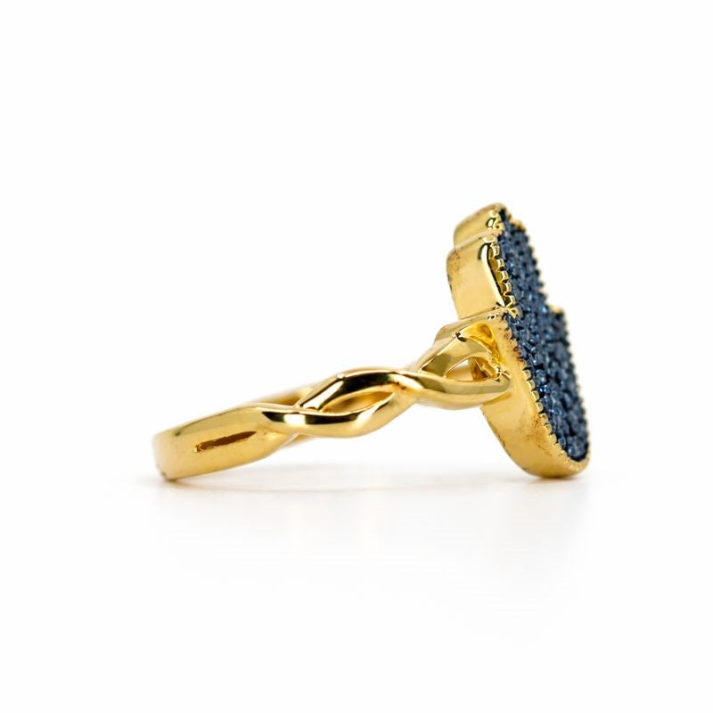 Gold Plated Blue Diamond Hamsa Ring