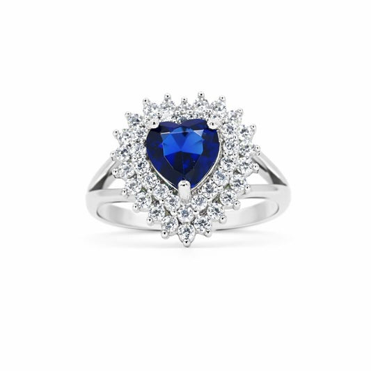 Sterling Silver White & Blue CZ Heart Ring