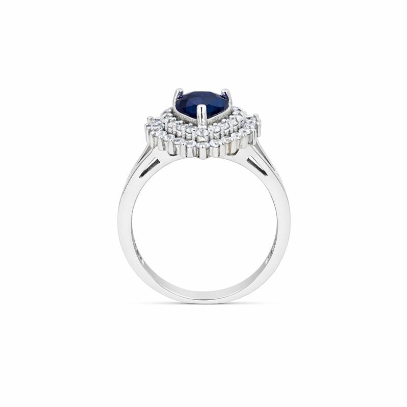 Sterling Silver White & Blue CZ Heart Ring