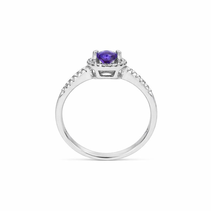 Sterling Silver Purple & White CZ Halo Teardrop Ring