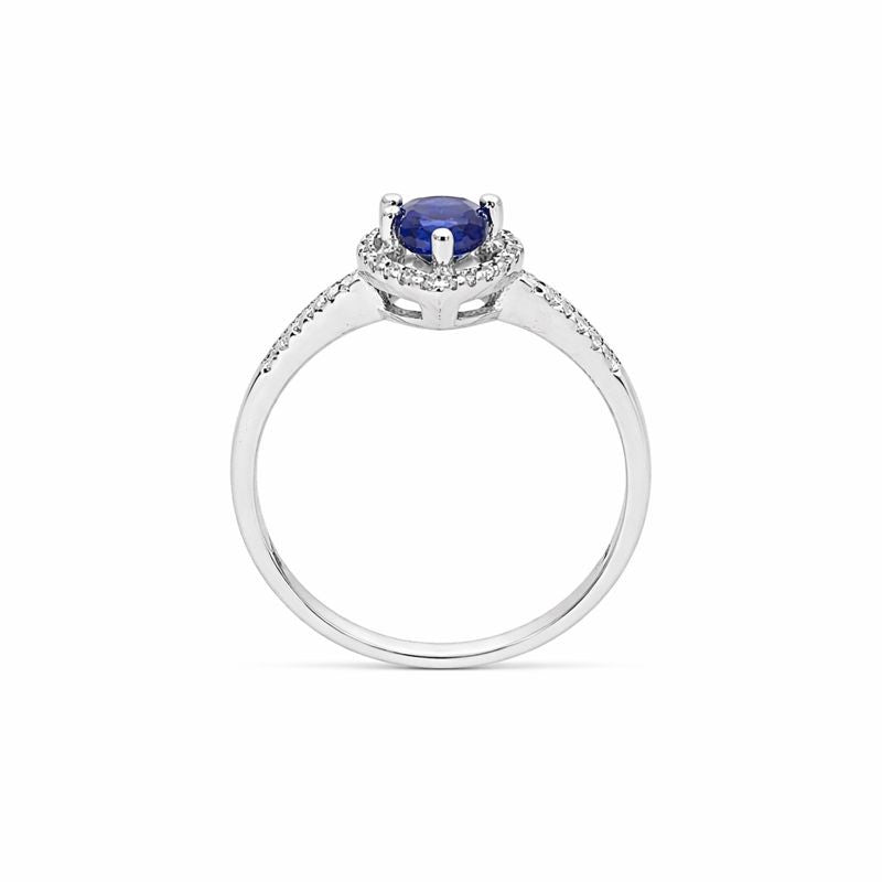 Sterling Silver Dark Blue & White CZ Halo Teardrop Ring
