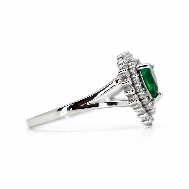 Sterling Silver White & Green CZ Heart Ring