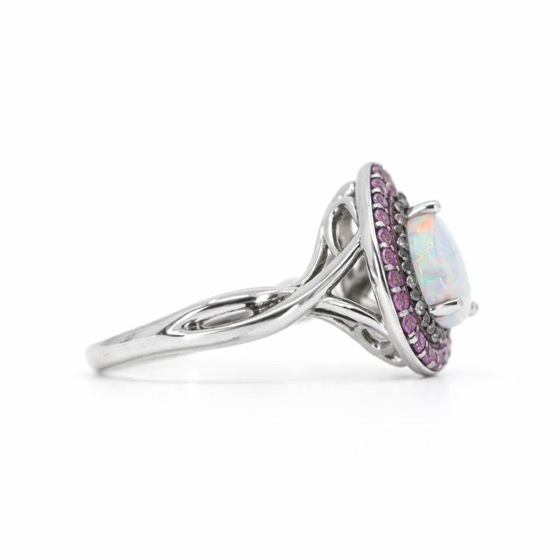 Sterling Silver Opal, Pink Topaz & Diamond Teardrop Ring