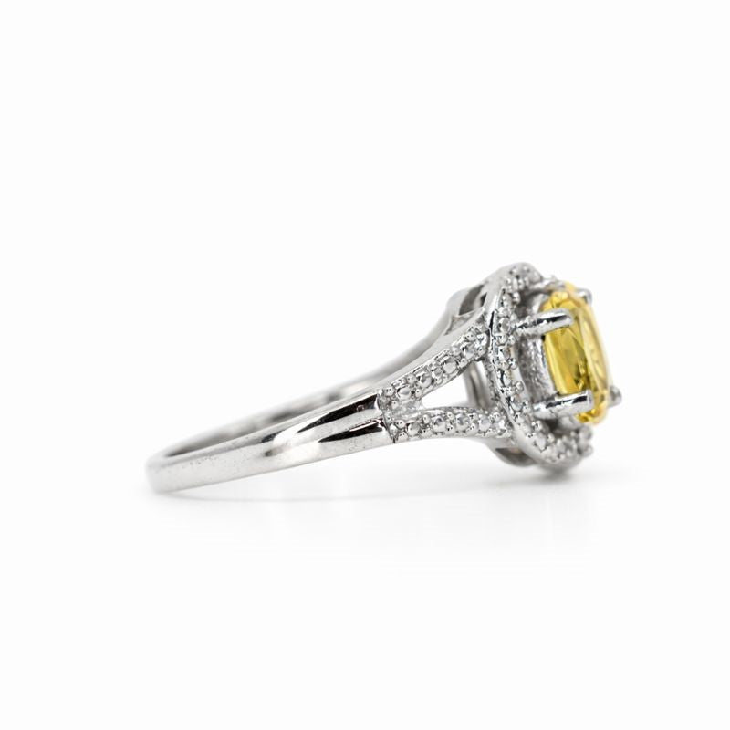 Sterling Silver Triple Citrine & Diamond Accent Ring