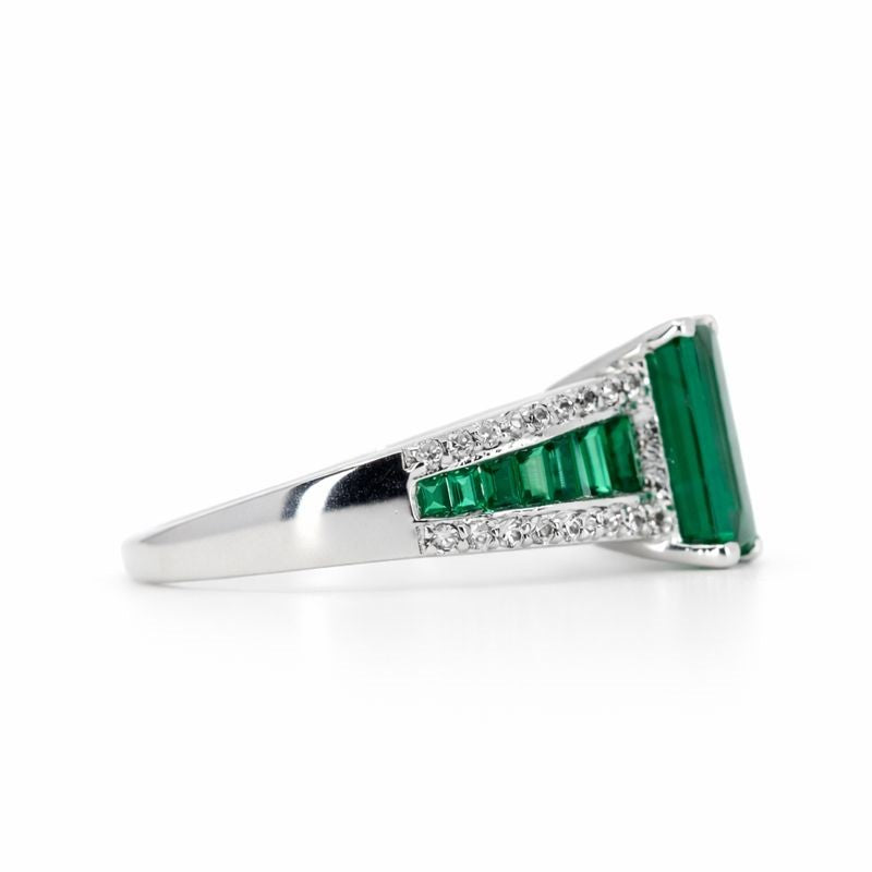 Sterling Silver Emerald & White Topaz Ring