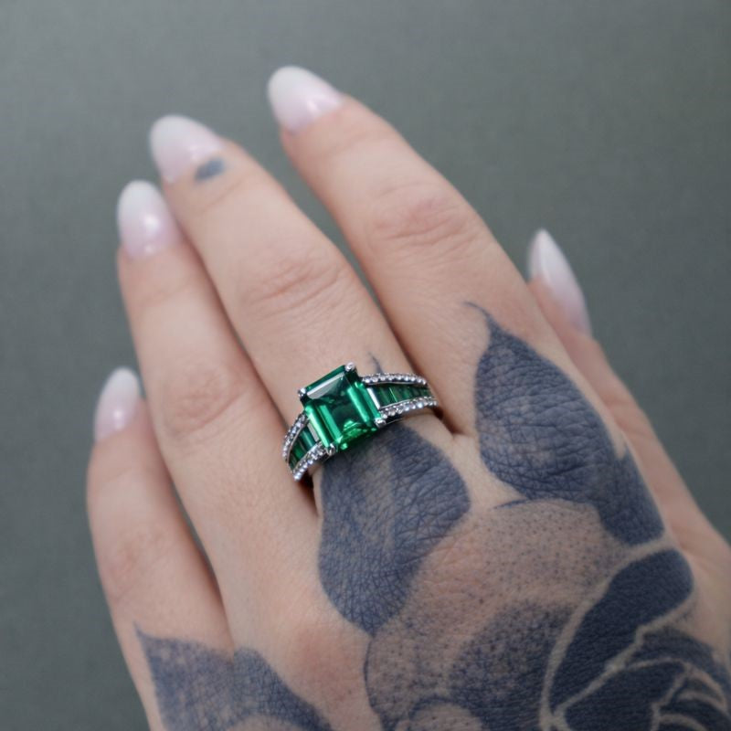 Sterling Silver Emerald & White Topaz Ring