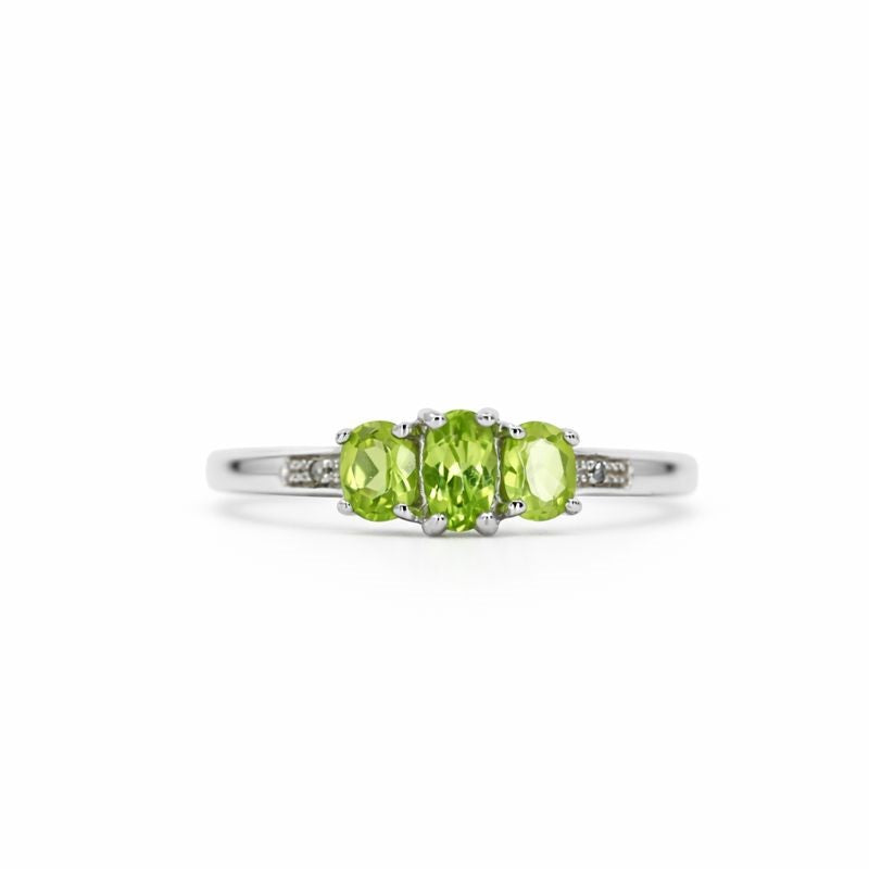 Sterling Silver Three Peridot & Diamond Accent Ring