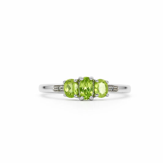 Sterling Silver Three Peridot & Diamond Accent Ring