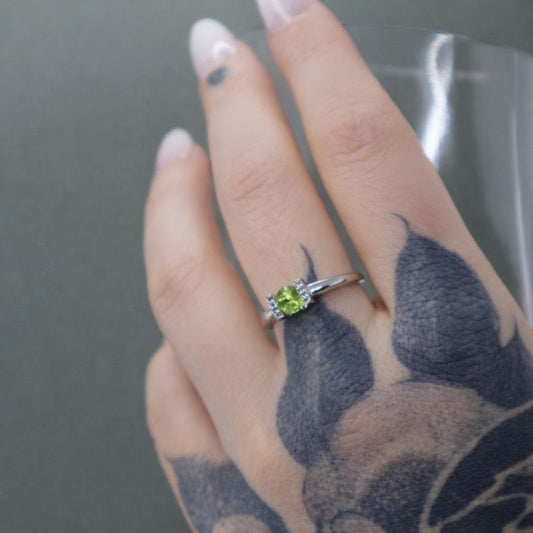 Sterling Silver Peridot & Diamond Accented Ring