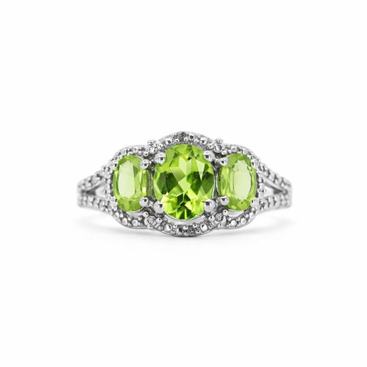 Sterling Silver Triple Peridot & Diamond Accent Ring