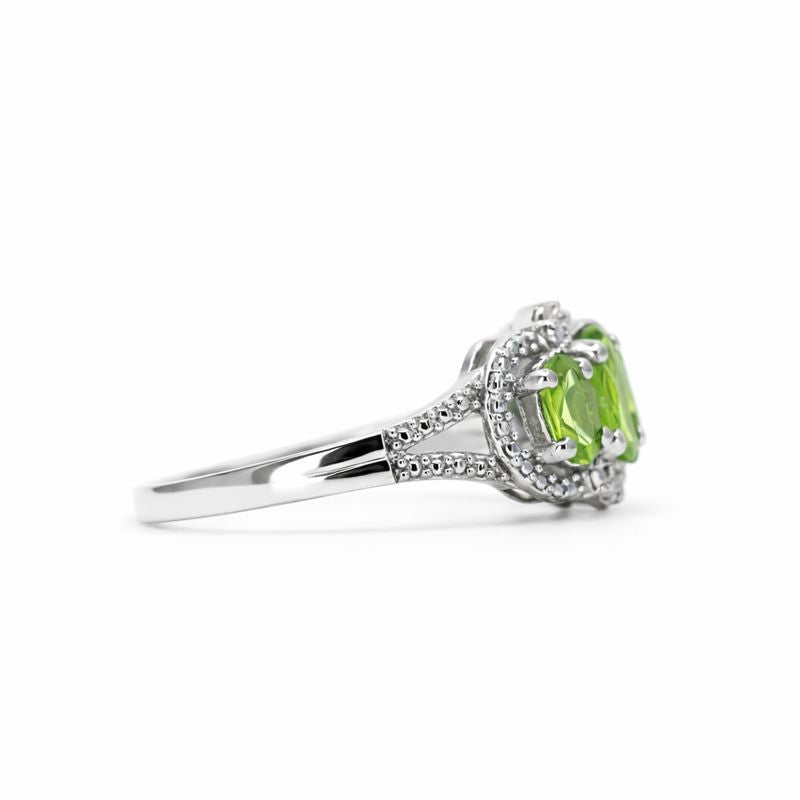 Sterling Silver Triple Peridot & Diamond Accent Ring
