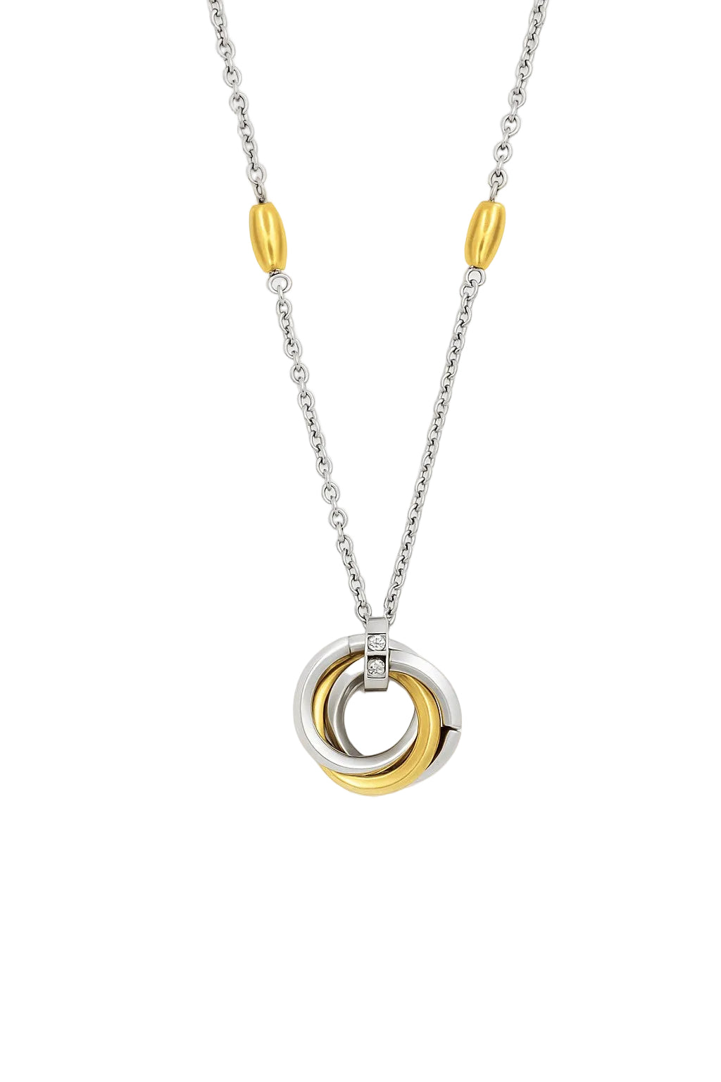 Stainless Steel & 14K Gold Plated CZ Circle 18" Necklace