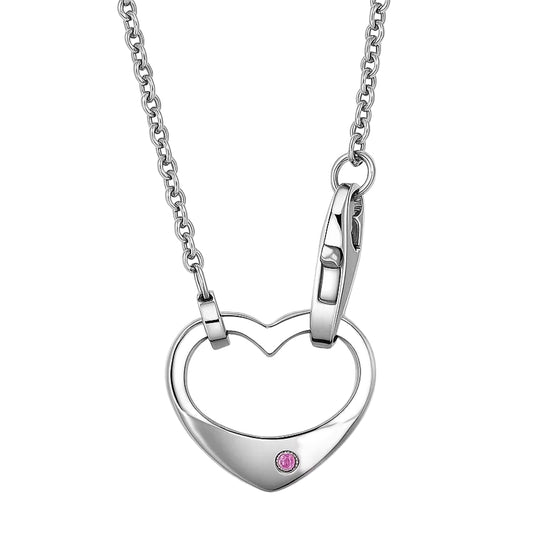 Stainless Steel Open Heart Pink CZ Rolo Necklace