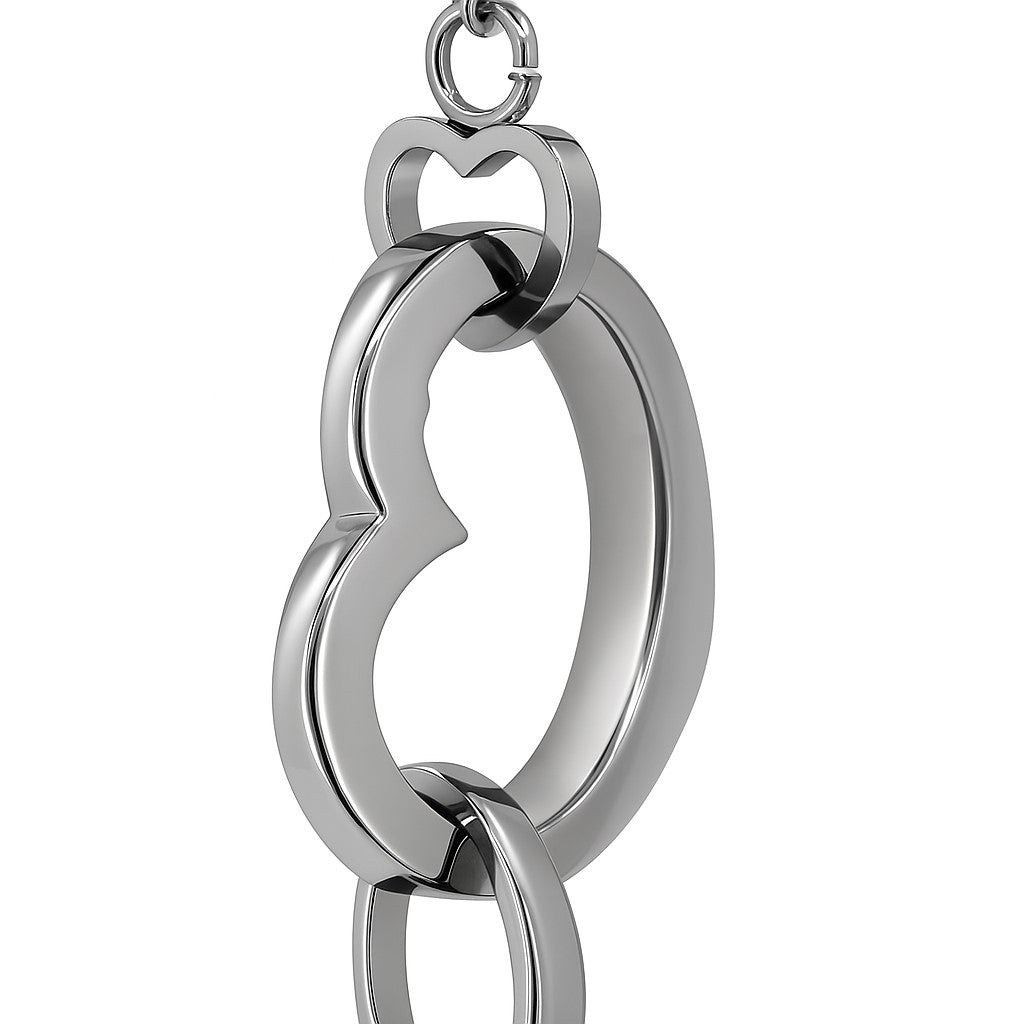 Stainless Steel Open Heart Pink CZ Rolo Necklace