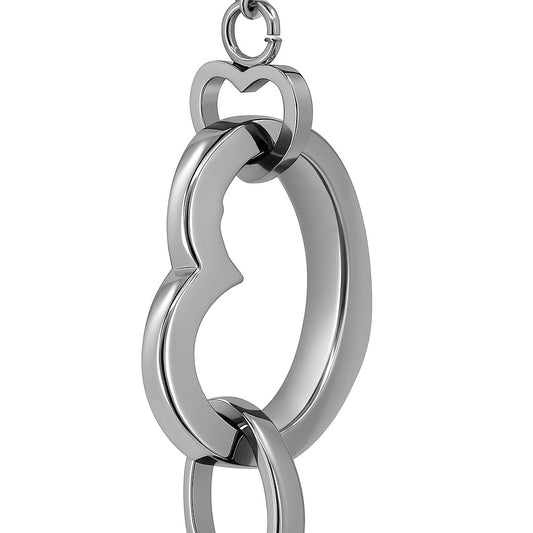 Stainless Steel Open Heart Pink CZ Rolo Necklace