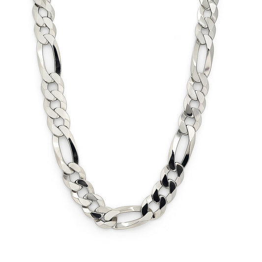 Rhodium Plated 250 Gauge Figaro Link 24" Chain