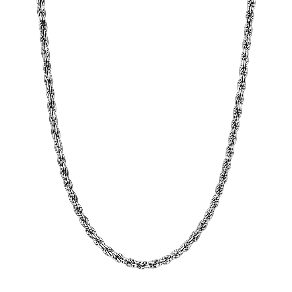 Rhodium Plated 1.4mm Diamond-Cut Rope Chain