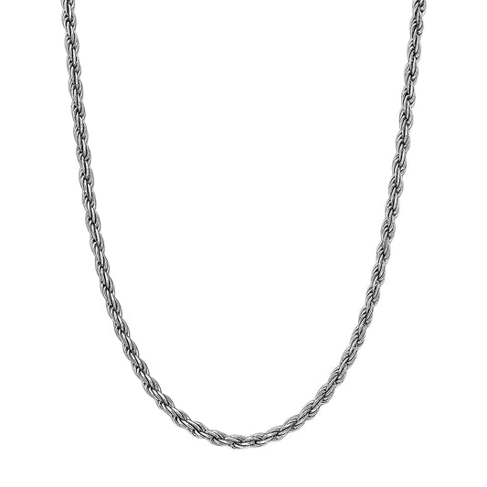 Rhodium Plated 1.4mm Diamond-Cut Rope Chain
