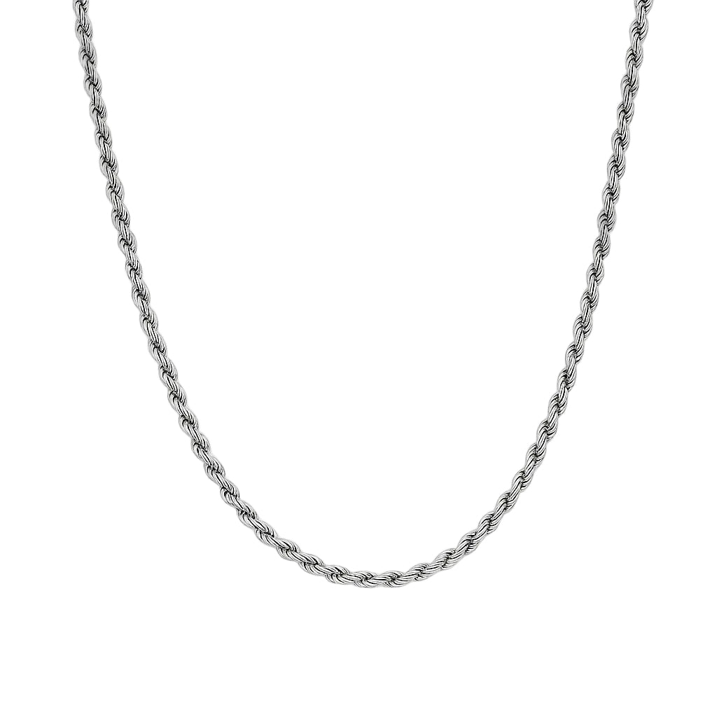 Rhodium Plated 2.20mm Diamond-Cut Rope Link Chain