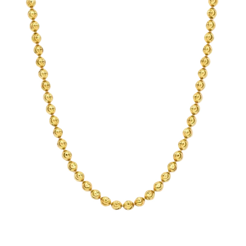 14K Gold Plated 3mm Diamond-Cut Moon Bead Link 28"Chain