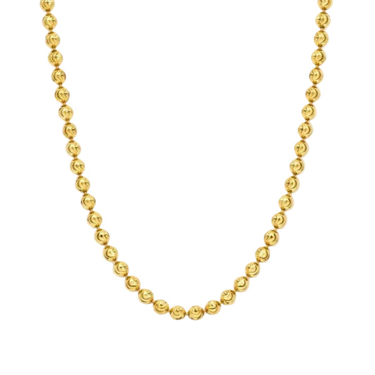 14K Gold Plated 3mm Diamond-Cut Moon Bead Link 28"Chain