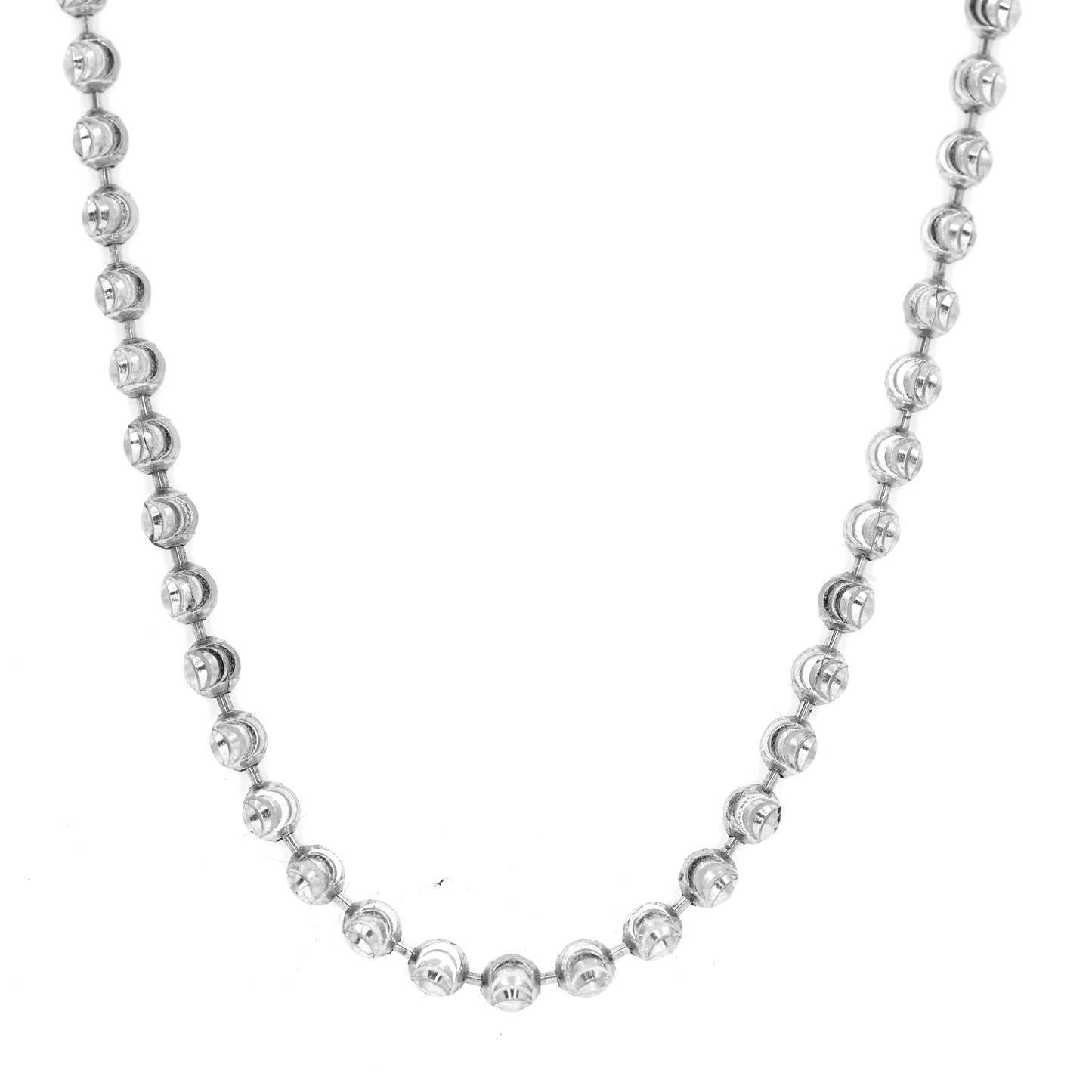 Rhodium Plated 3mm Diamond-Cut Moon Bead Link Chain