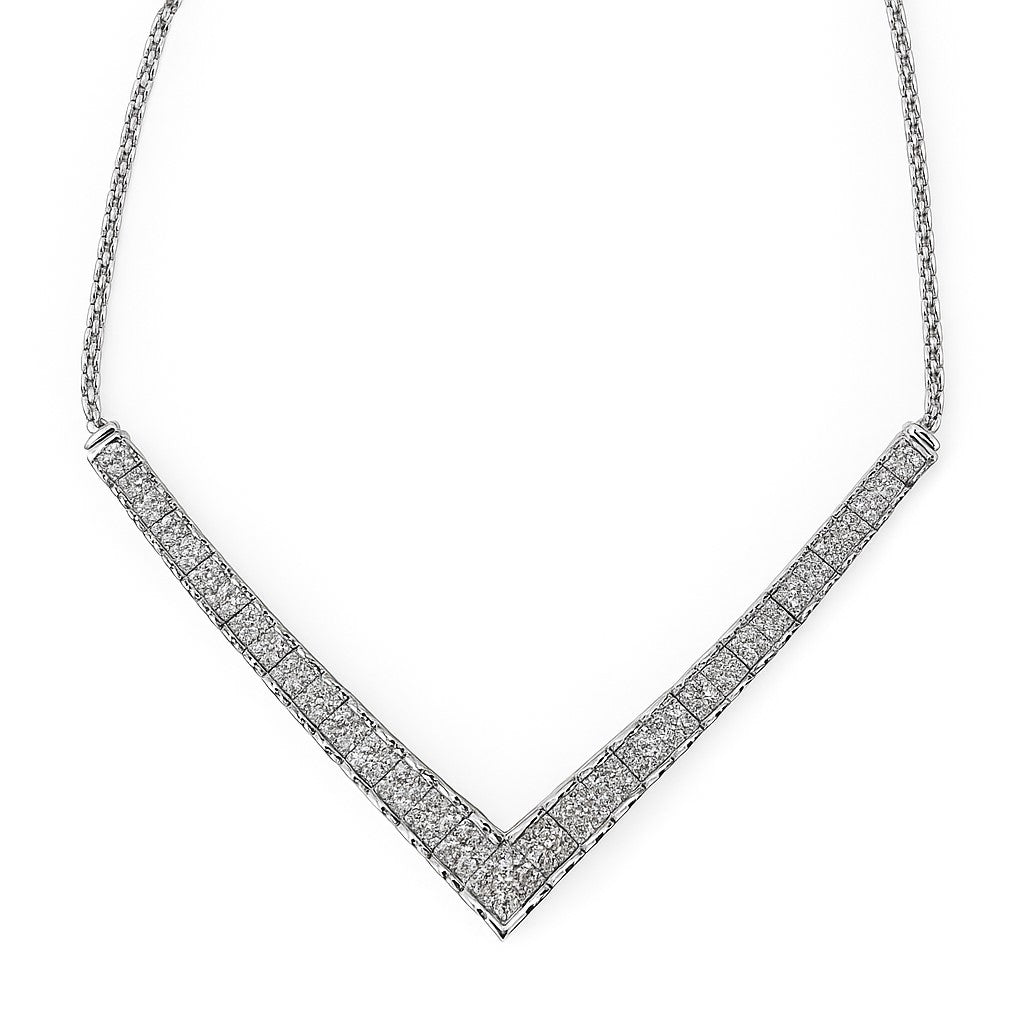 Sterling Silver Prong Set Diamond V Necklace