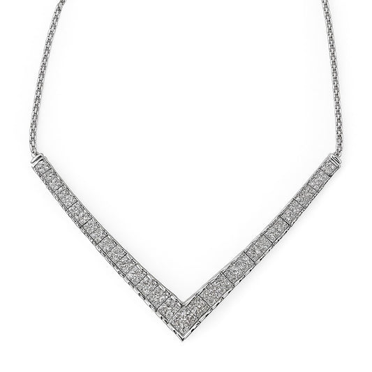 Sterling Silver Prong Set Diamond V Necklace