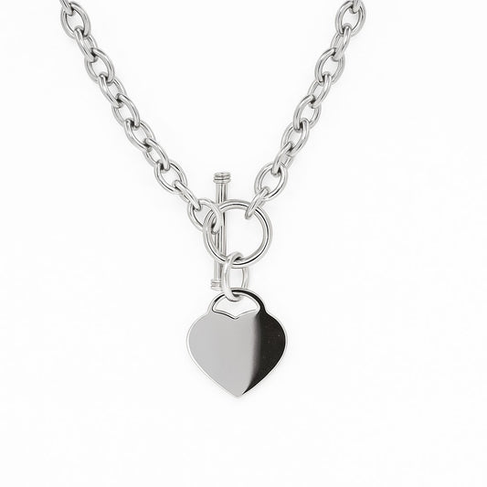 Stainless Steel Rolo Link Engravable Heart Pendant Necklace