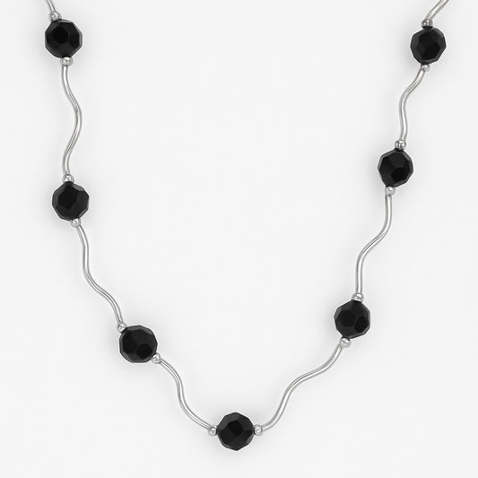 Sterling Silver Black Bead Necklace