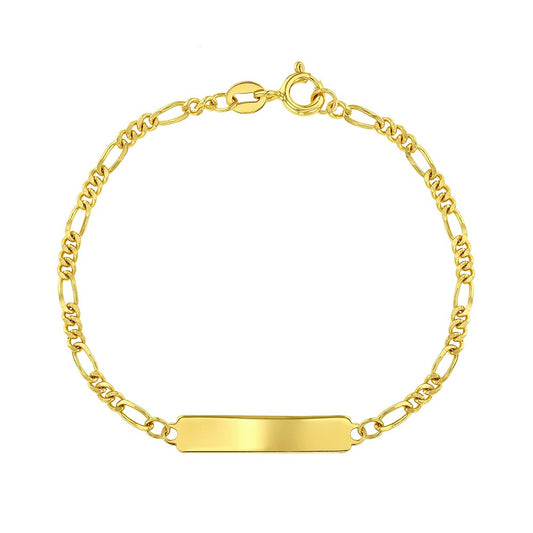 Yellow Gold Plated Figaro Children's Engravable ID Bracelet