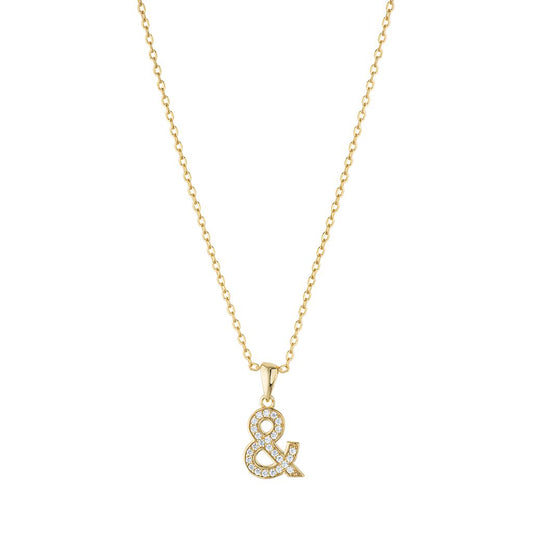14k Gold Plated CZ Ampersand Necklace