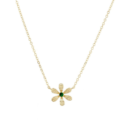 14k Gold Plated Green CZ Flower Necklace
