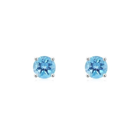 10K White Gold 3mm Genuine Blue Topaz Stud Earrings