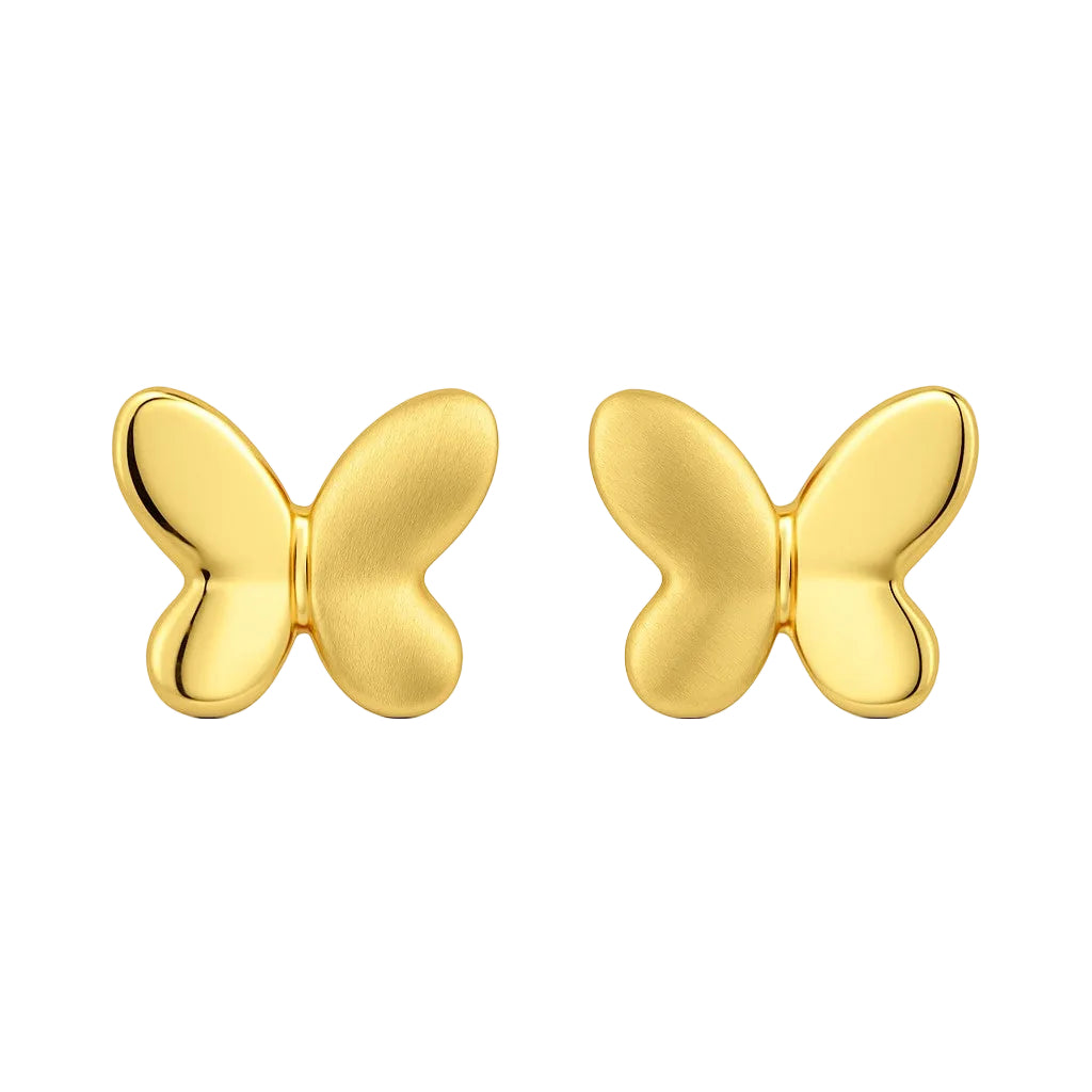 14K Yellow Gold Dual Finish High Polish/Satin Butterfly Stud Earrings