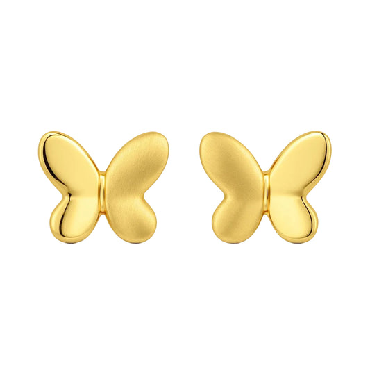 14K Yellow Gold Dual Finish High Polish/Satin Butterfly Stud Earrings
