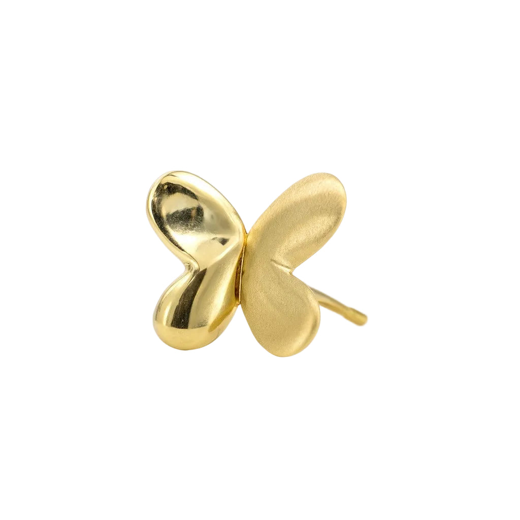 14K Yellow Gold Dual Finish High Polish/Satin Butterfly Stud Earrings