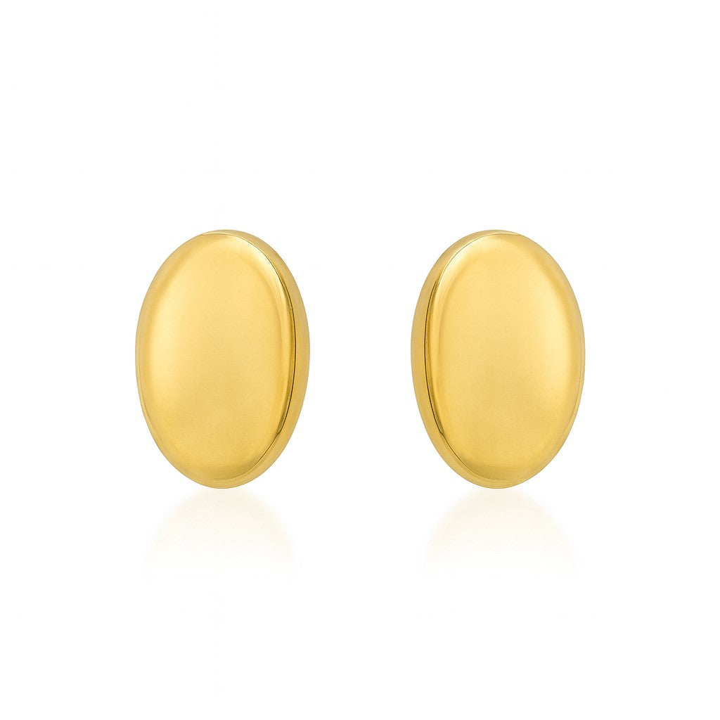 14K Yellow Gold Domed Oval Stud Earrings