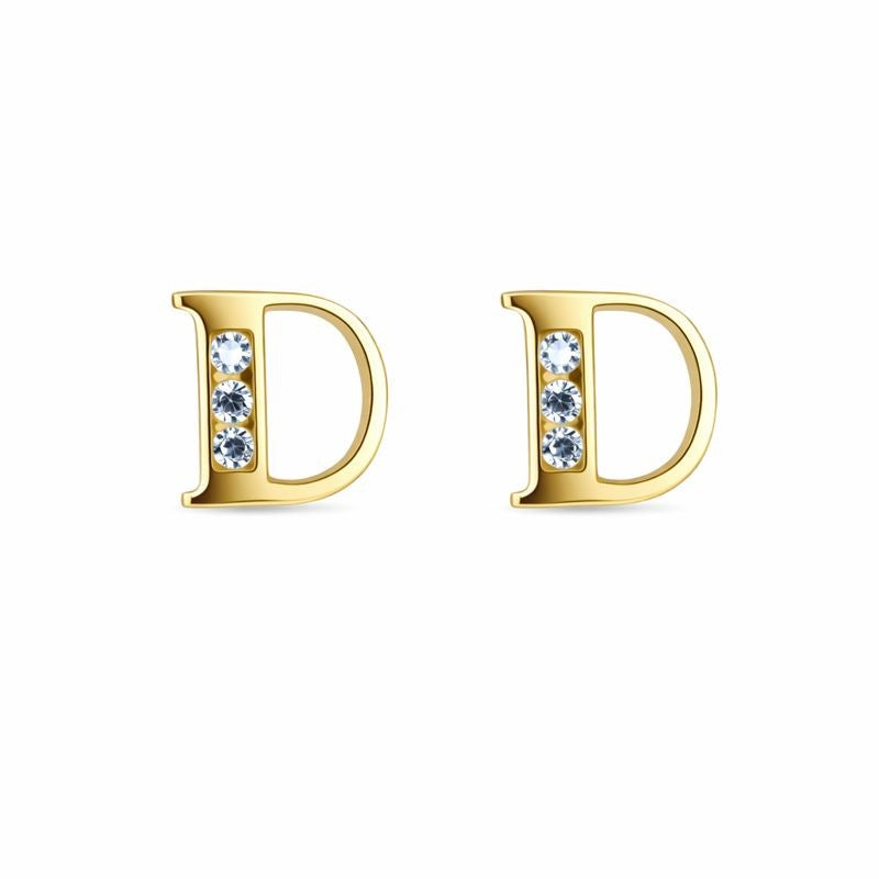 14K Yellow Gold Initial Stud Earrings